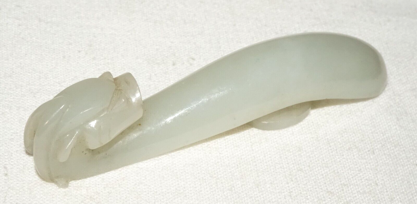 Antique Chinese Grey Green Nephrite Jade Dragon Belt Hook (UVi)#15