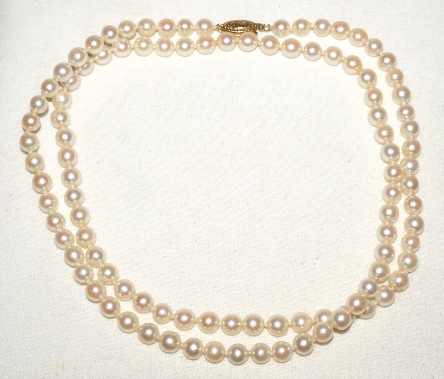 Vintage Mini Pearl Necklace w. 14k Yellow Gold Filigree Clasp (InS)L5 4th