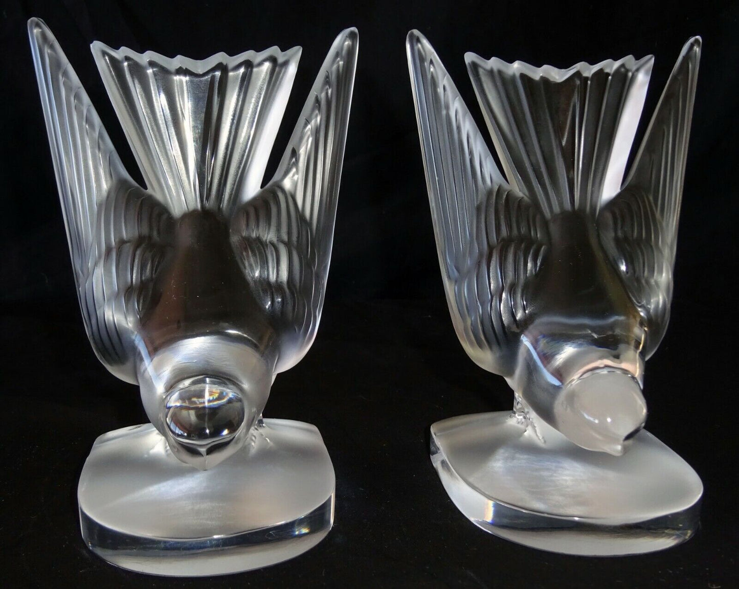 Vintage Pair French Frosted Crystal Dove Bookends Sculptures by Lalique (MeG)