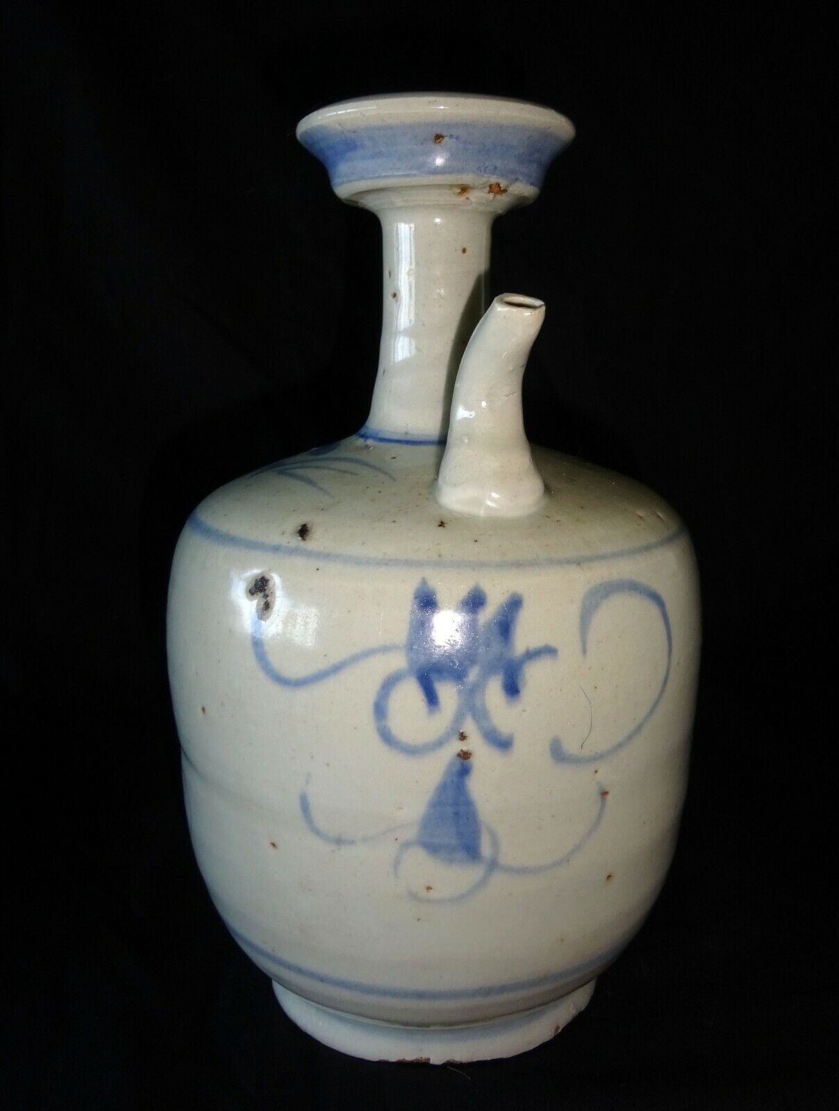 17C Chinese Blue & White Glaze Floral Motif Pottery Wine Ewer (HeN) IC