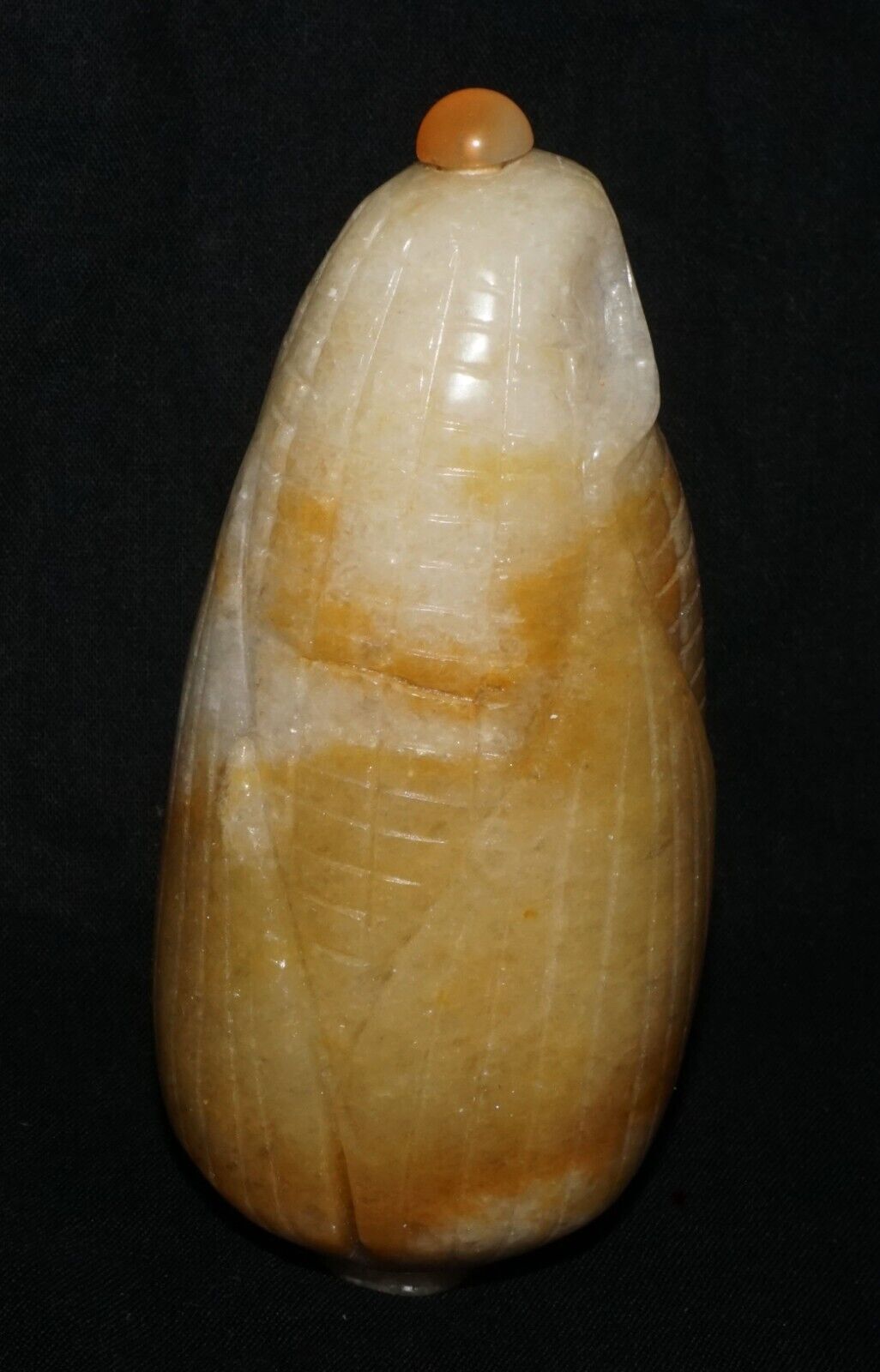 Vintage Chinese Heavy Jadeite Jade Corn & Spider Motif Snuff Bottle (LeS) G11