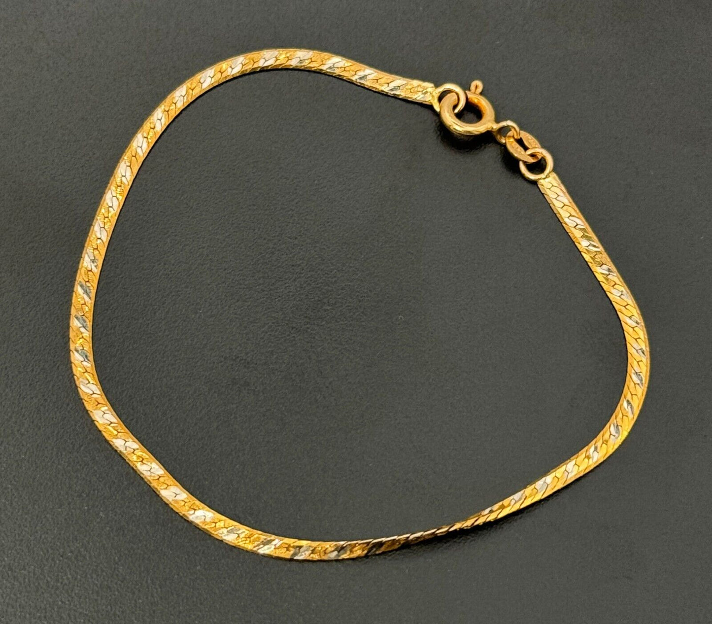 Italian 14k Two-Toned Gold 7" Serpentine Bracelet w Spring Ring Clasp (MeC)