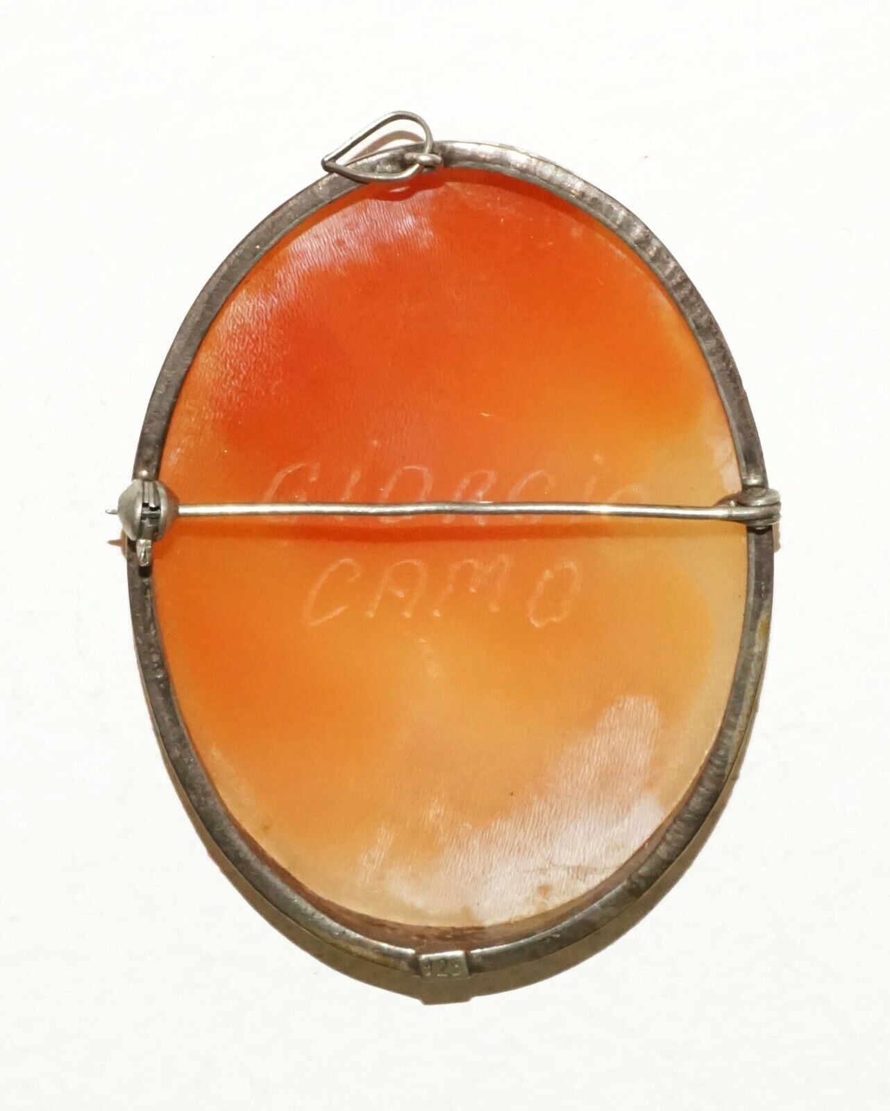 Italian Sterling Silver Shell Cameo Brooch Pendant w. Female by Giorgio (BrM)#9