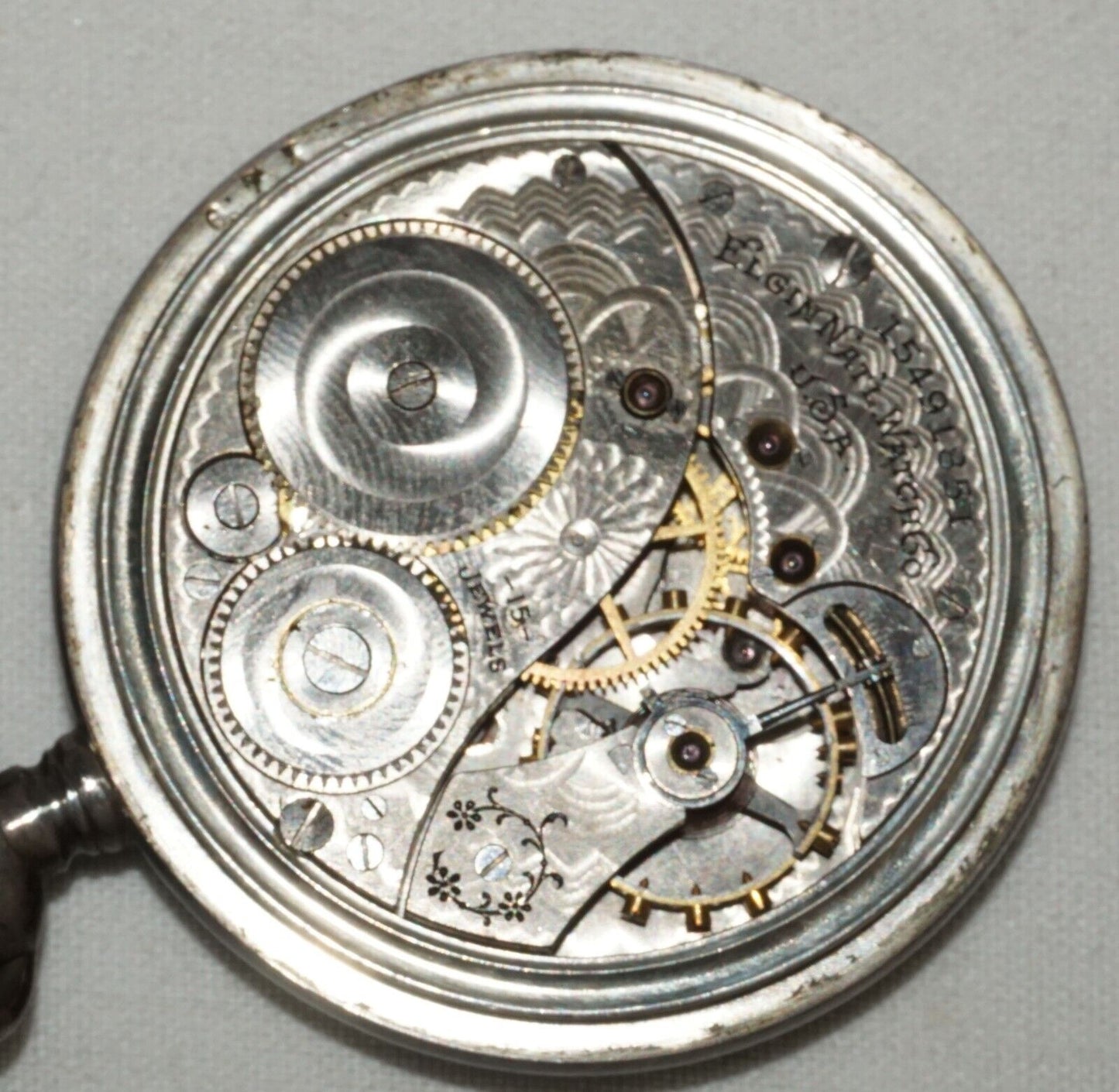 1911 US Sterling Silver Open Face Manual Movement Pocket Watch by Elgin (KoM)