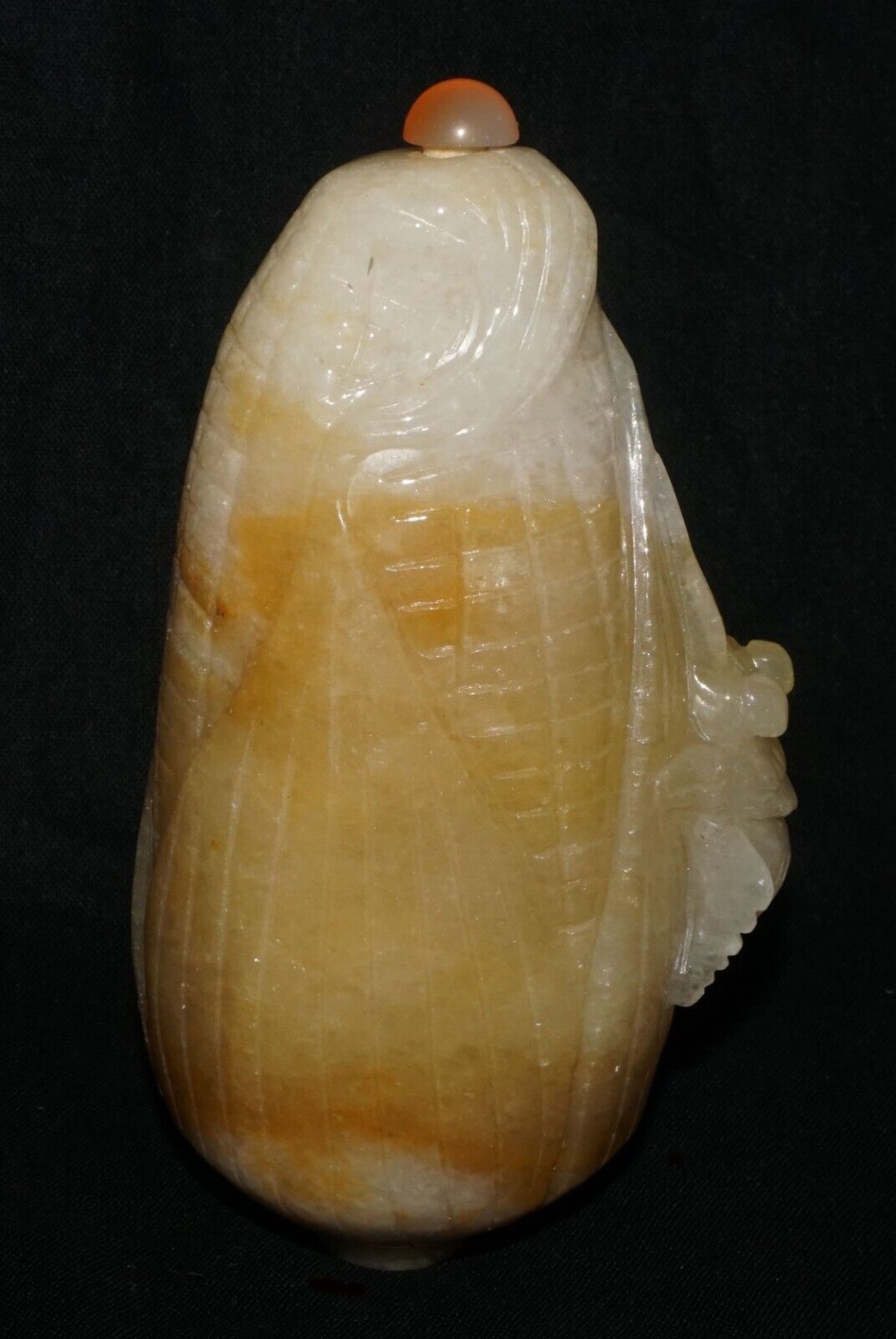 Vintage Chinese Heavy Jadeite Jade Corn & Spider Motif Snuff Bottle (LeS) G11