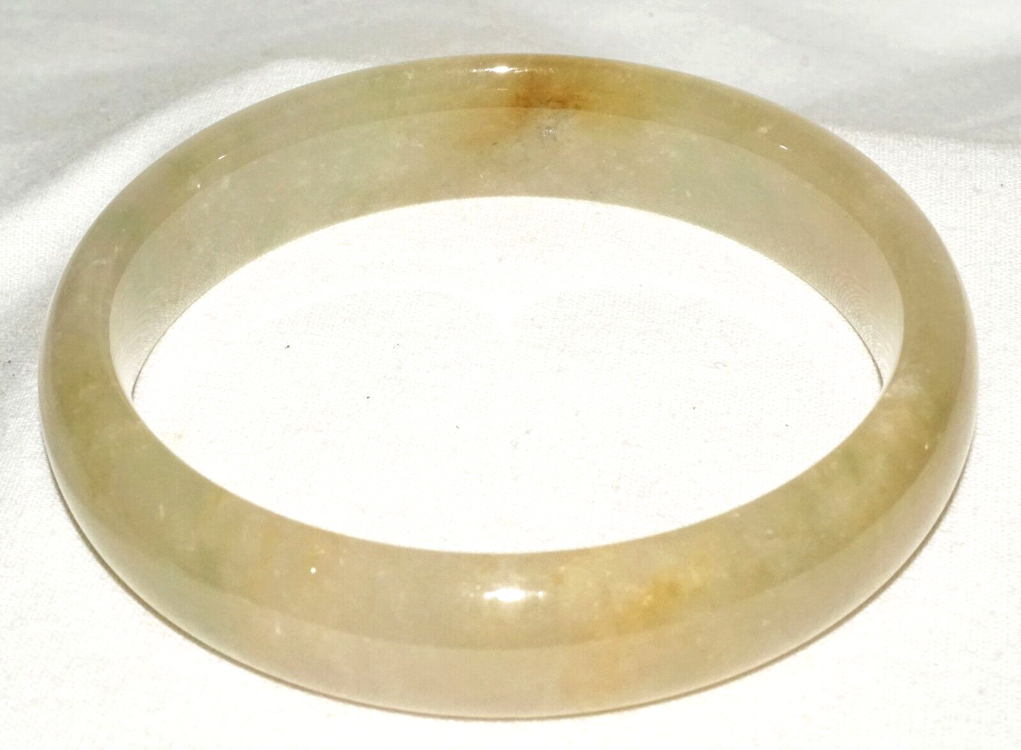 Vintage Chinese Semi Translucent Yellowish Green Jade Bangle Bracelet (InS)#L3