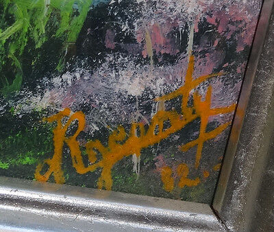 1980's Haitian Acrylic Mini Painting "River & Family"by illegible signed (Stea)