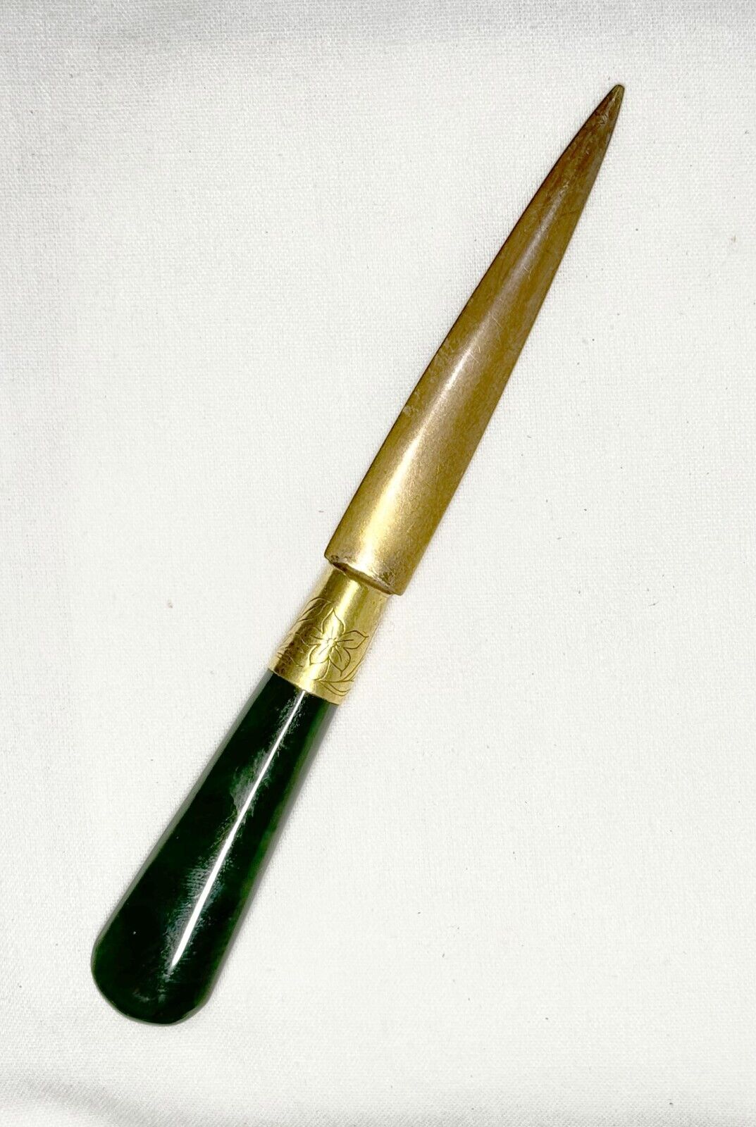 Rare Gump's Brass Letter Opener w Nephrite Jade Handles (MiM)