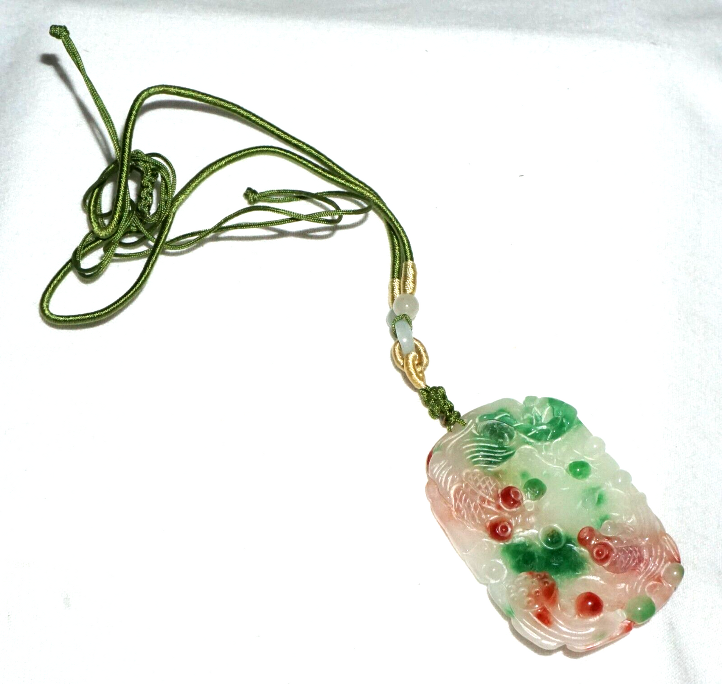 Vintage Chinese Semi Translucent Jadeite Jade Pendant w. Goldfish Motifs (---)