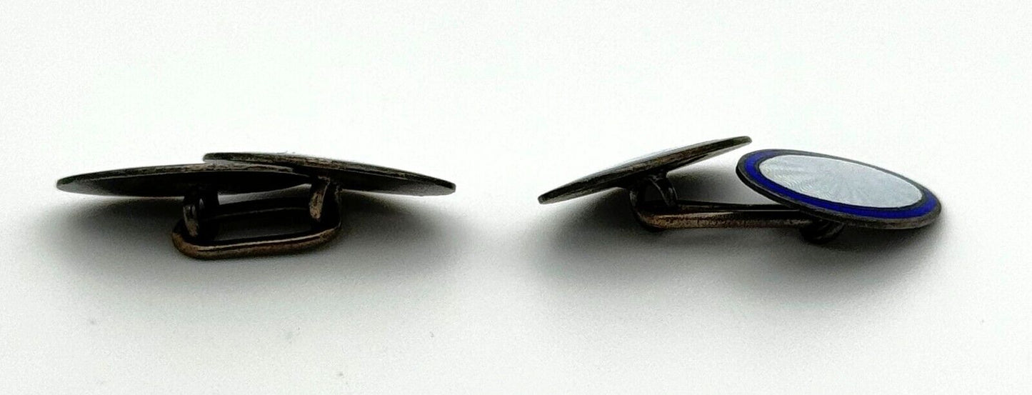 Vintage Sterling Enameled Cuff Links Blue & Silver Marked Sterling (MiM)