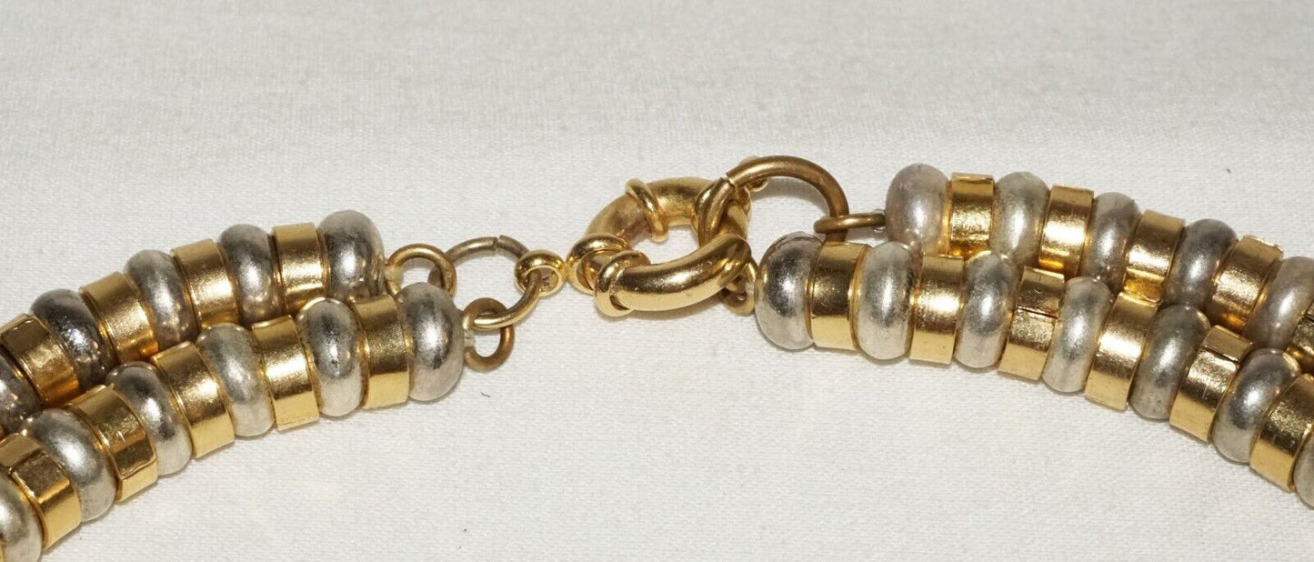 Vintage Fashion Double Strand of Gold & Silver Bead Necklace w. Big Clasp (PaS)