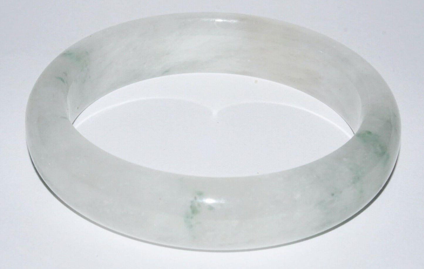 Vintage Chinese White Jadeite Jade Bangle Bracelet w. Green Accents (LeS) G3