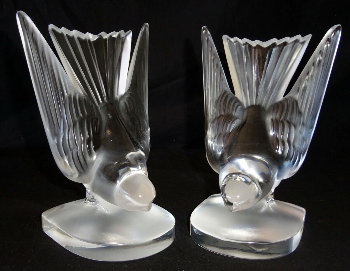 Vintage Pair French Frosted Crystal Dove Bookends Sculptures by Lalique (MeG)