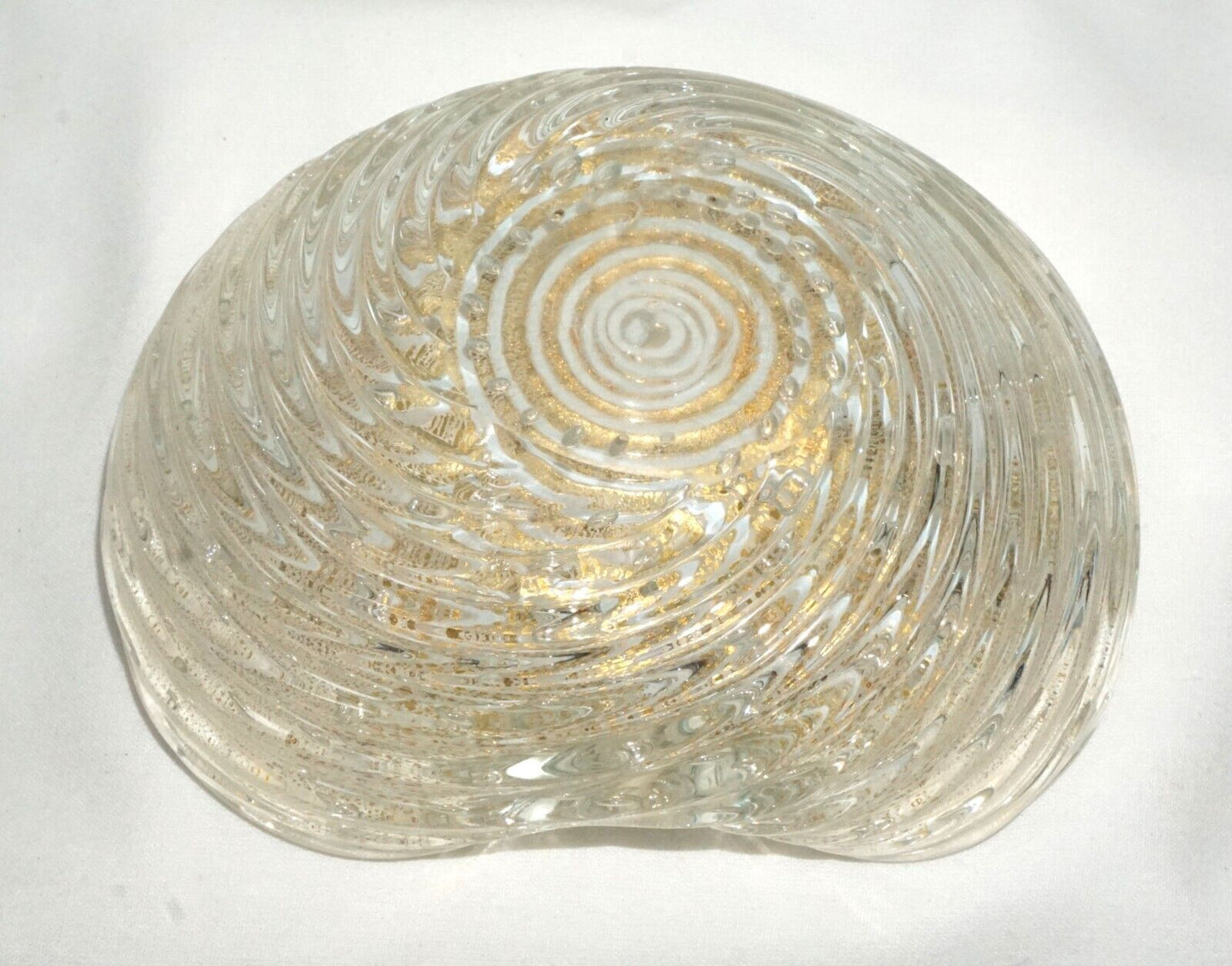 Vintage Italian Barovier Toso Zerati Gold Swirl Murano Glass Pinched Bowl (MiM)