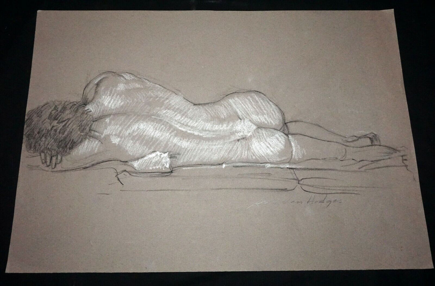 Hawaii Conte Crayon Drawing Painting Reclining Male Nude Snowden Hodges (Sho)#32