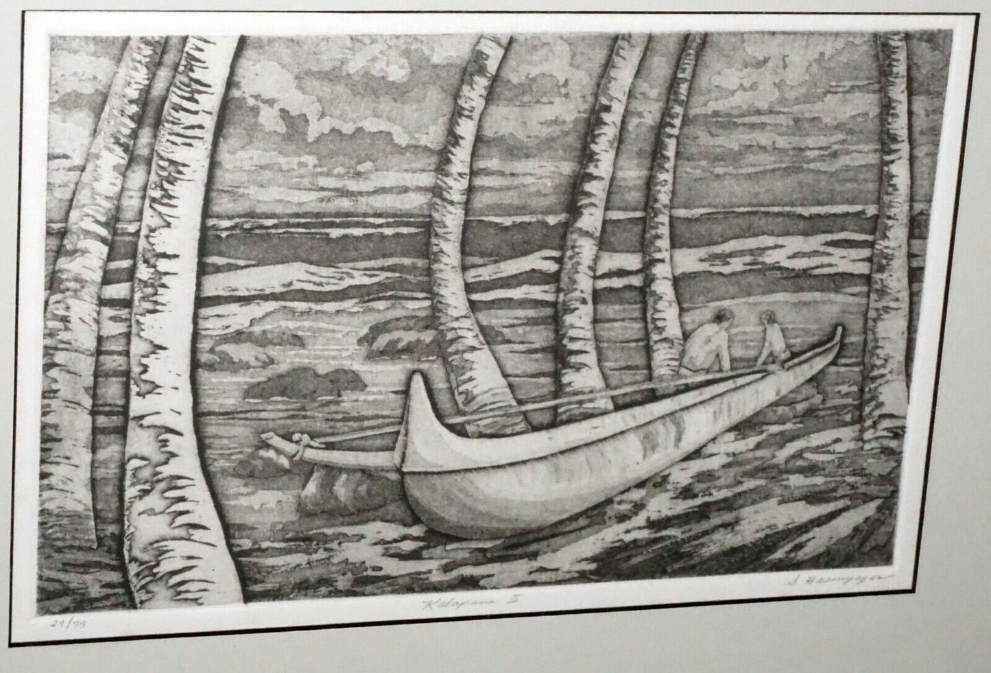 Hawaii Etching Print 29/75 Kalapana II Outrigger Canoe Shirley Hasenyager (FeH)