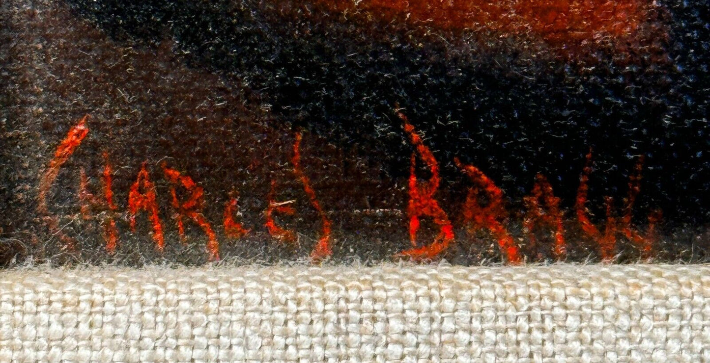 Vintage American Oil on Board Helmeted Warrior w Spear by Charles Bragg (ASL)