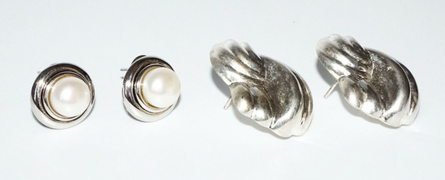 2x Pairs Vintage Thai & China Sterling Silver & Pearl Earrings (SaR)#381