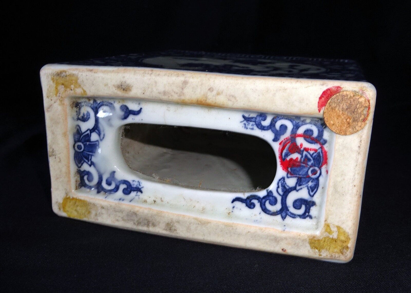 19/20C Japanese Porcelain Neck-Pillow w Stenciled Lion Dog & Floral Motifs (Drc)