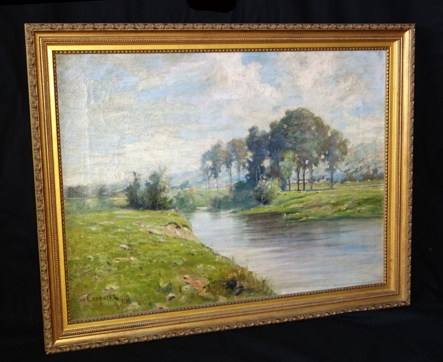 1891 Colorado Oil Painting "River Landscape" by Alexis Comparet 1856-1906 (Leh)