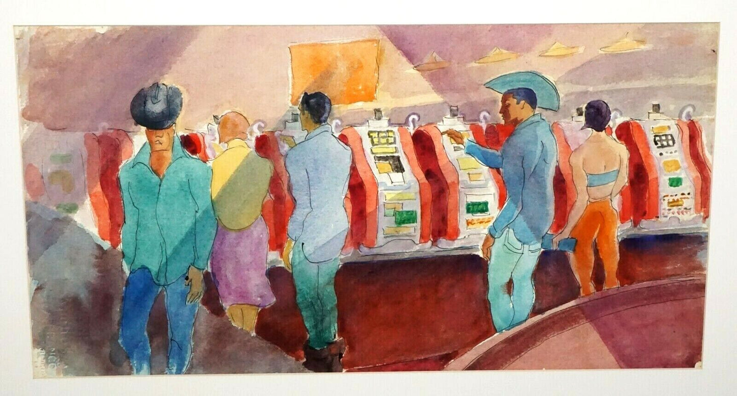'50s Nevada WC Painting "Casino & Slots" by Robert Lee Eskridge (1891-1975)(BeG)