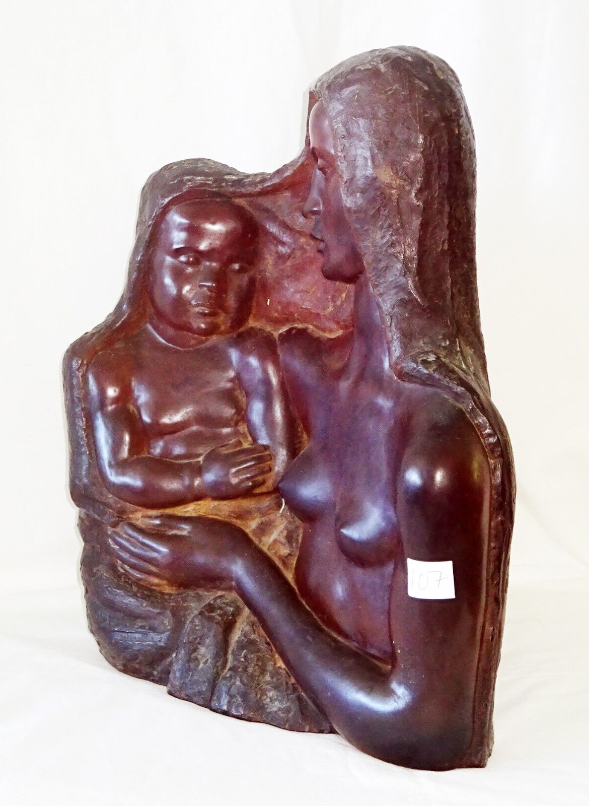 1940 Belgium Resin Sculpture "Mother & Child" by Helene Sardeau (1899-1968)(New)