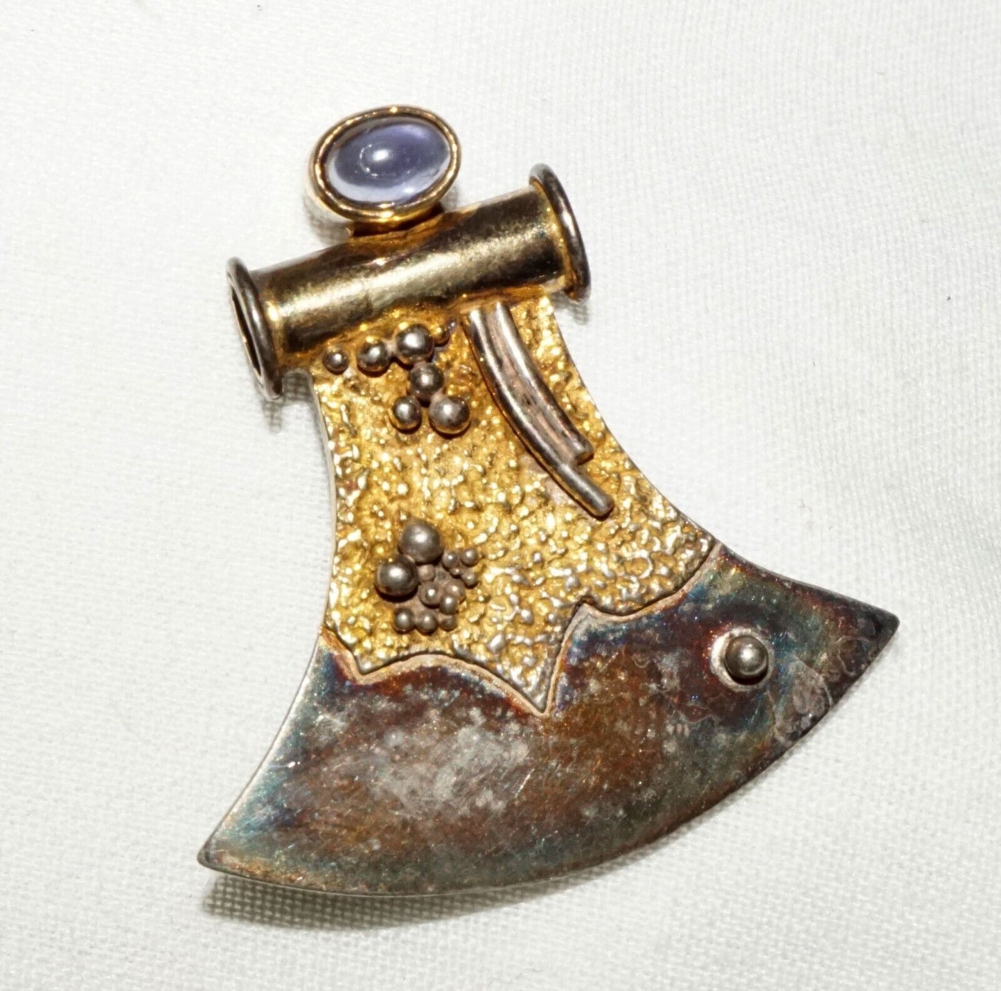 Vintage Sterling Silver Adze Design Brooch w. Amethyst Accent (KoS) L19