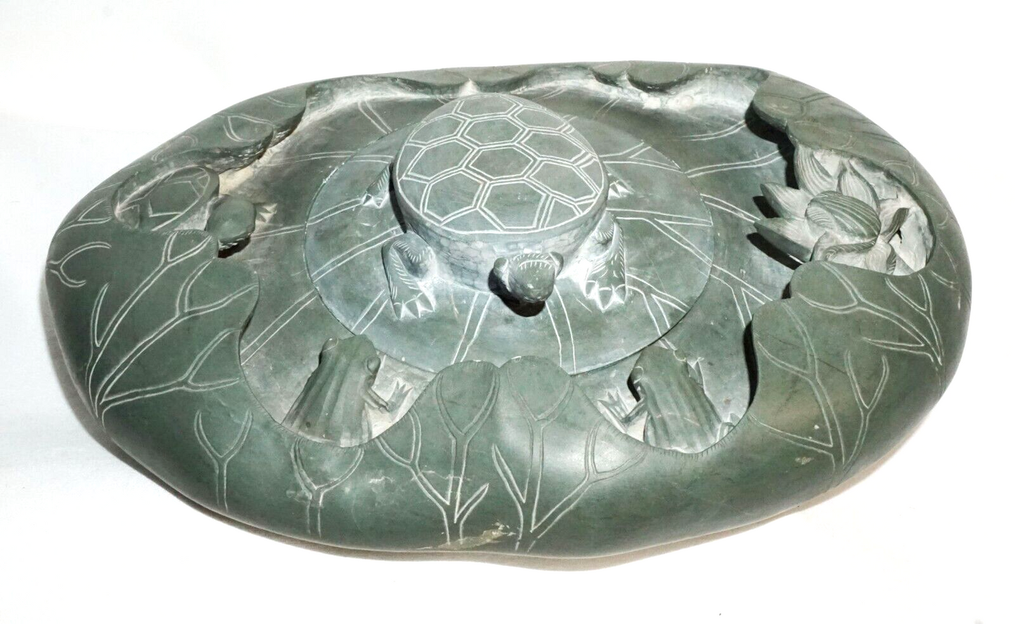 Chinese Large Slate Carving Ink Stone Scholars Desk Tortoise & Toad Motif (ChT)