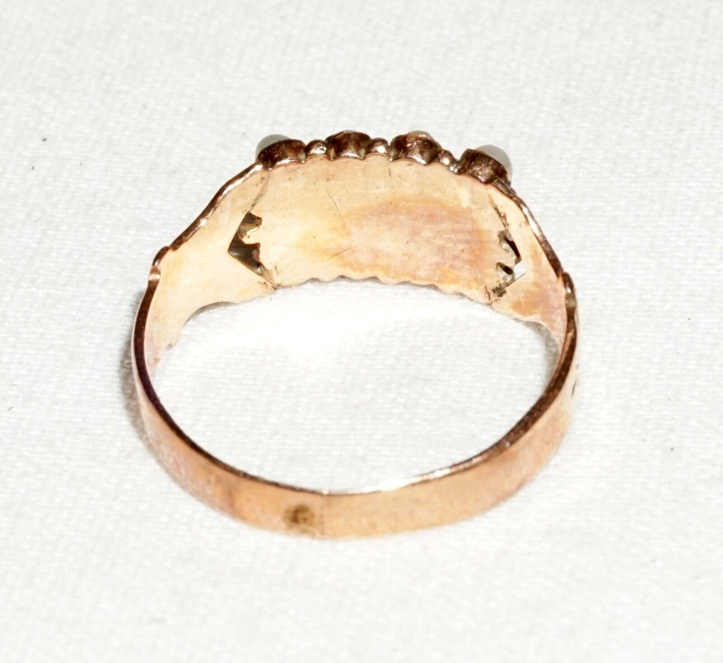Antique English Victorian 14k Rose Gold Ring Sz.5.5 w 4x Garnets & 8 Pearls(---)