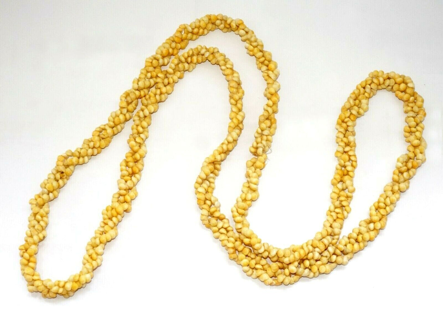 Vintage Pacific 3x Single Strand Braided Yellow Mini Shell Lei Necklace (CuM)
