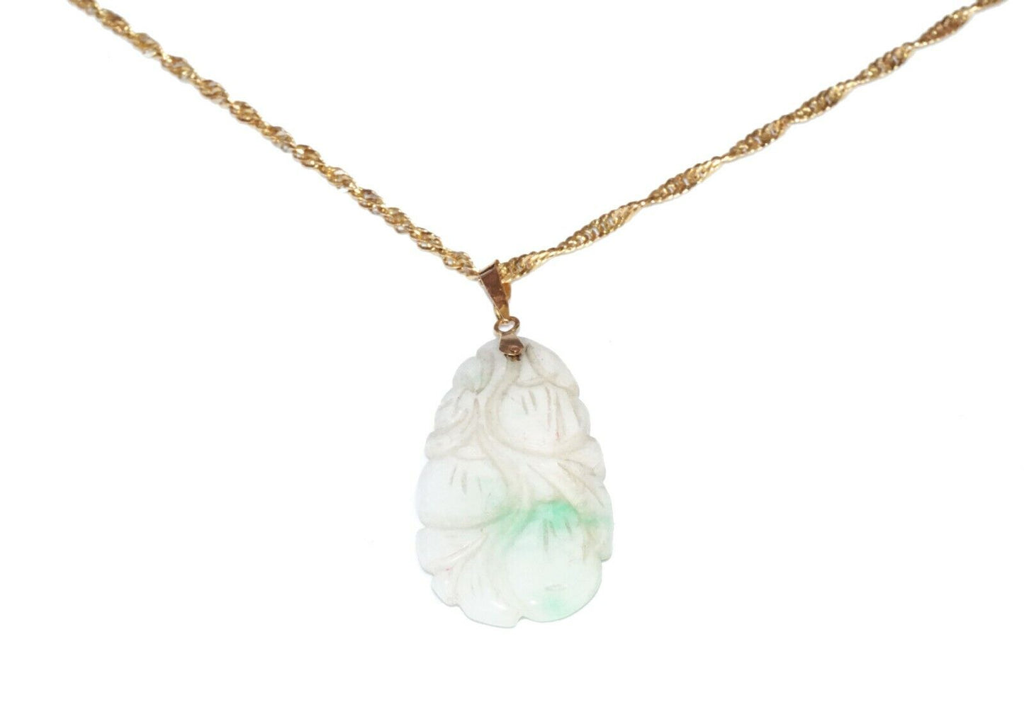 Vintage Chinese 14K Yellow Gold Necklace w Jadeite Jade Peach Motif Pendant (Hil