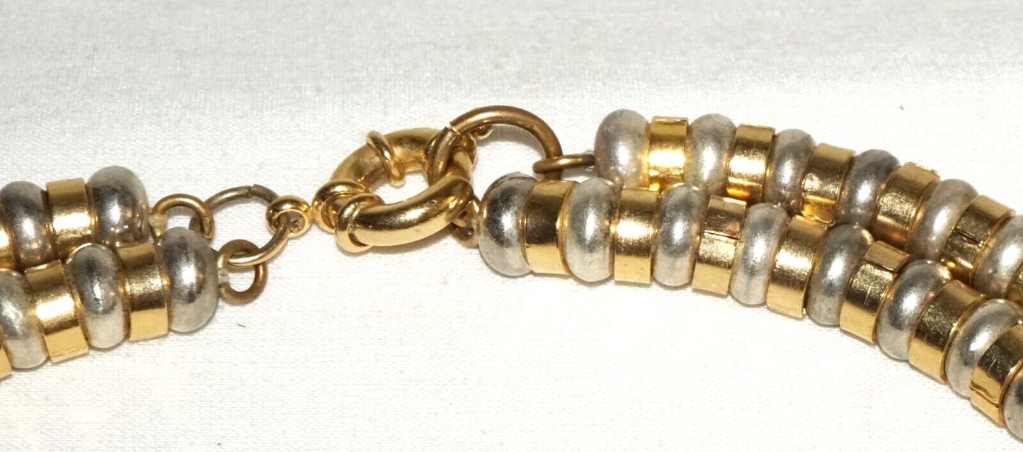 Vintage Fashion Double Strand of Gold & Silver Bead Necklace w. Big Clasp (PaS)