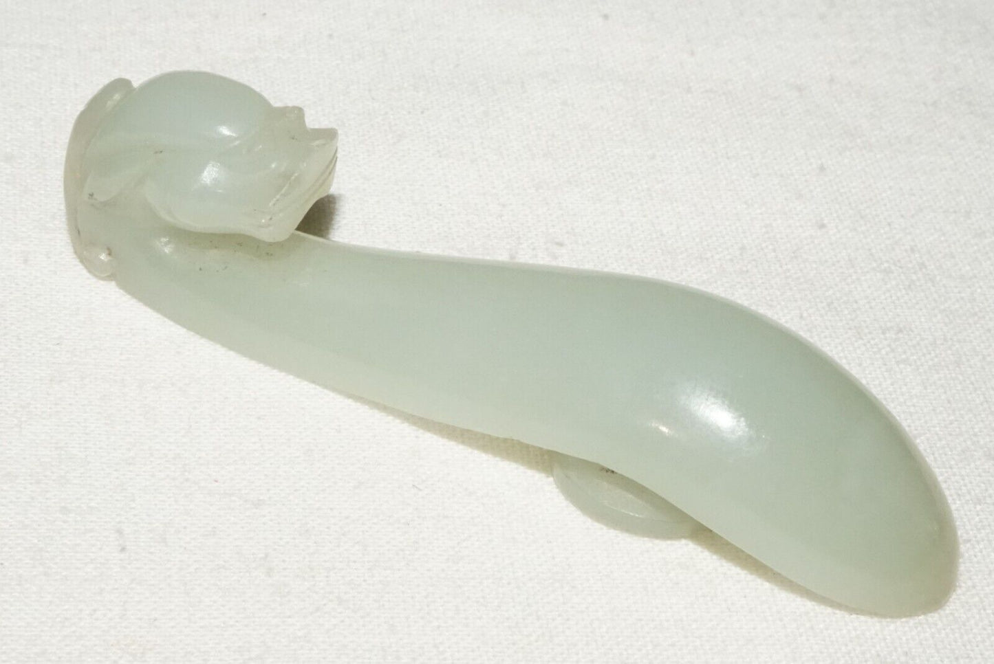 Antique Chinese Grey Green Nephrite Jade Dragon Belt Hook (UVi)#17