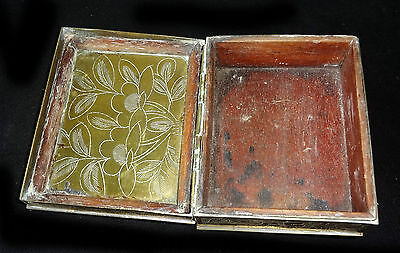 20CT CHINESE INCISED BRASS HINGED BOX w. SERPENTINE CARVED PLAQUE (Ray)
