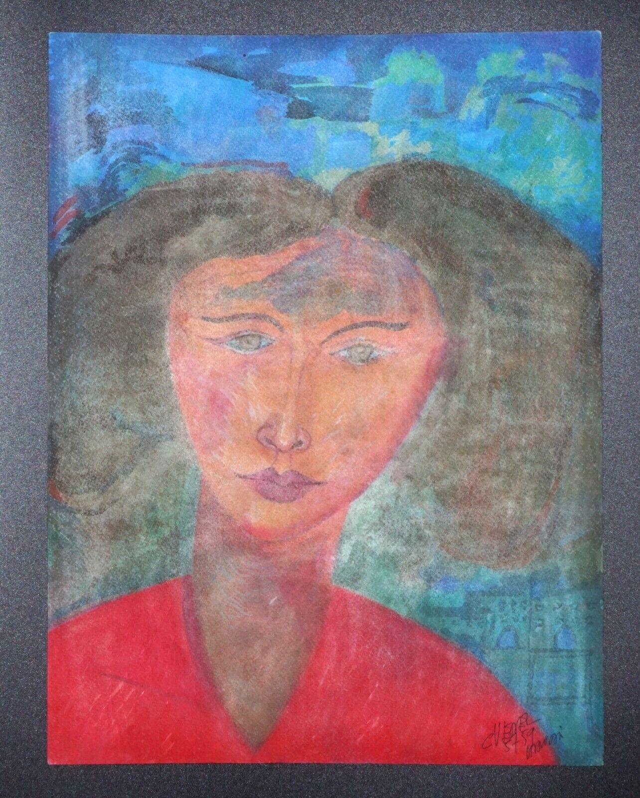 '80s France Hawaii Outsider Art WC Painting Young Girl by Claude Vedel (EtJ)#34