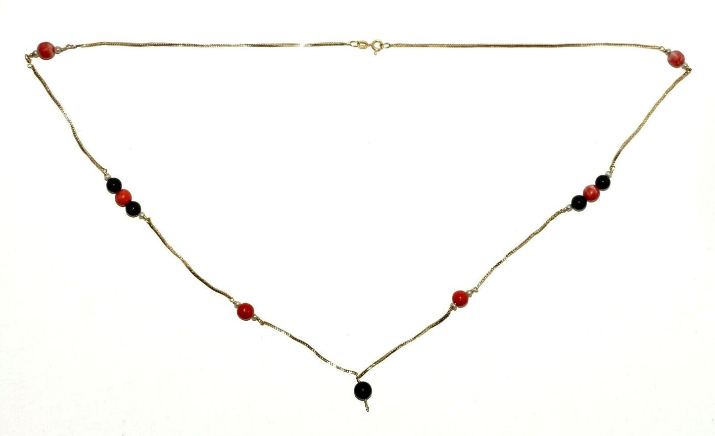 Italy 14K yellow Gold Necklace w Red & Black Coral Beads Giovanni Balestra (LeP)