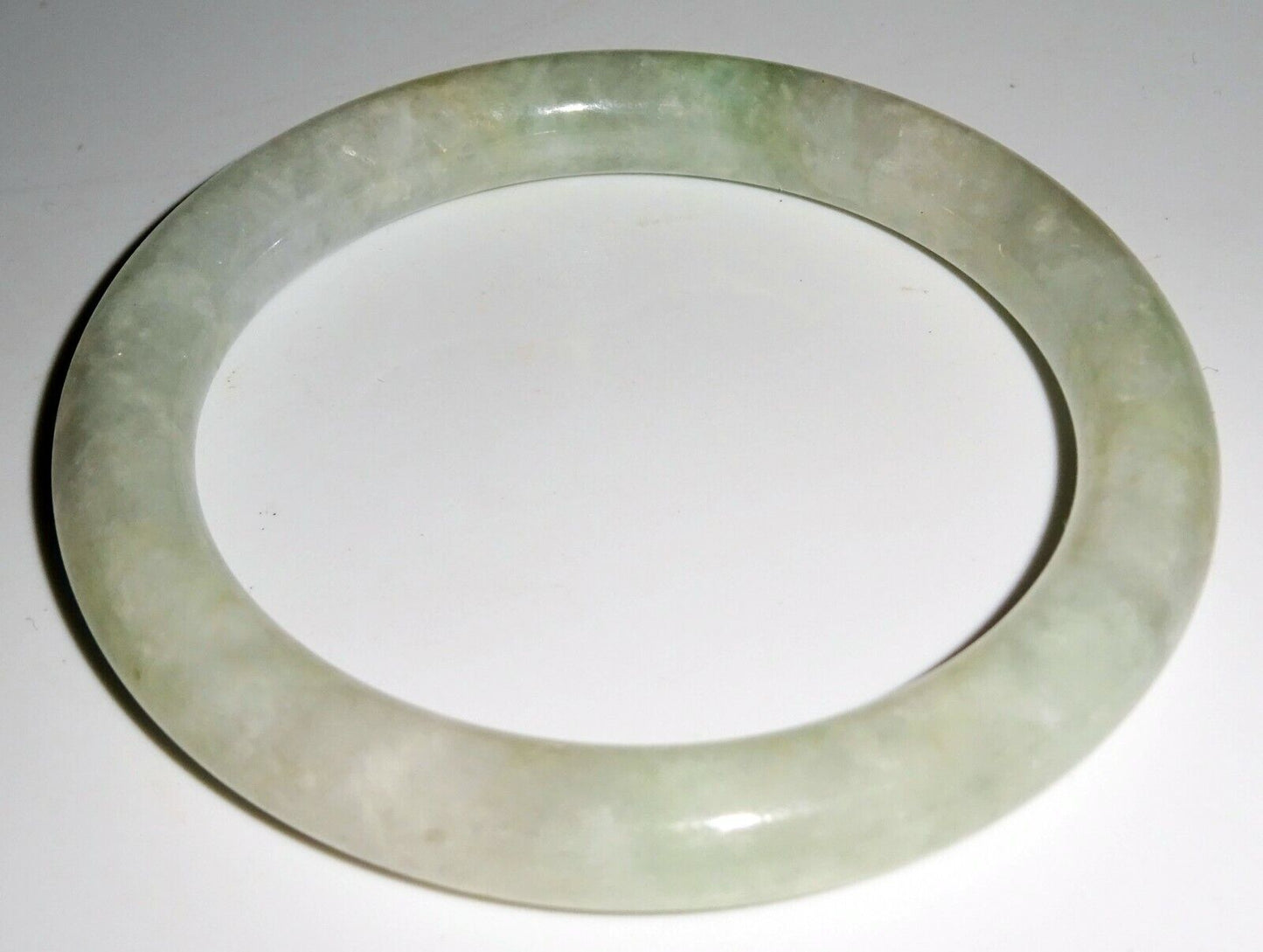 Vintage Chinese Mottled Greenish White Jadeite Jade Bangle Bracelet (LuD)