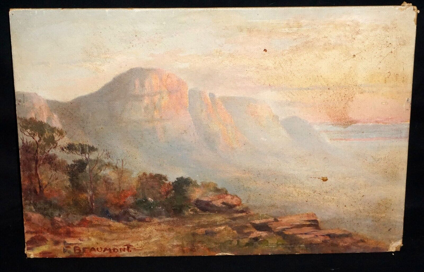 Vintage South Western Oil Painting Mountain Landscape by F. Beaumont (New)