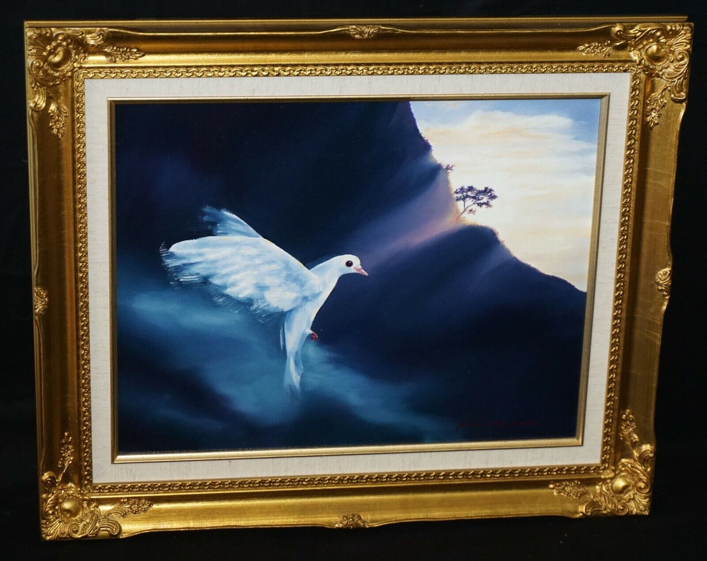 Vintage Hawaii Oil Painting Sun Kissed Dove Landing by Susan Chung Aragaki (MeG)