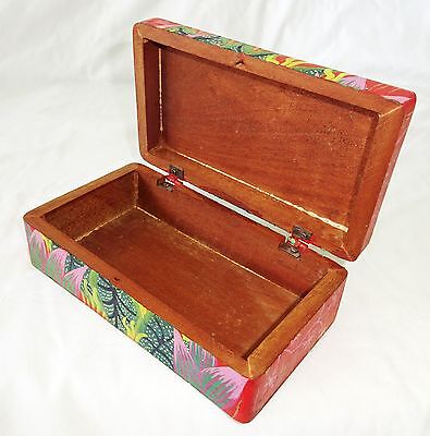 1980s Haitian Wooden Covered Boxes w Painted Cactus Motif by S. Bazile (Stea)