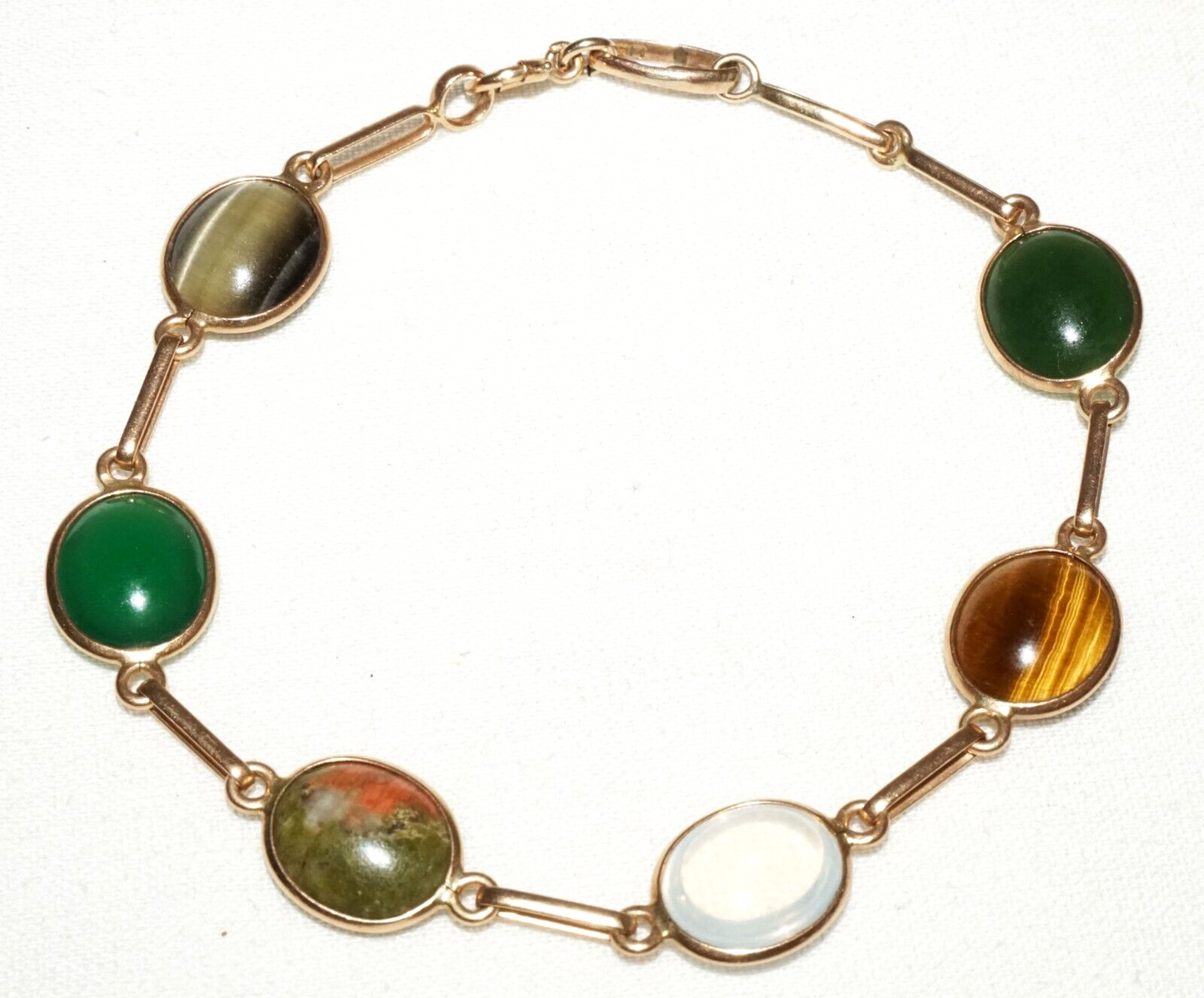 Vintage UK 9k Yellow Gold Link Bracelet w. 6x Gemstone Accents (KoS) L15