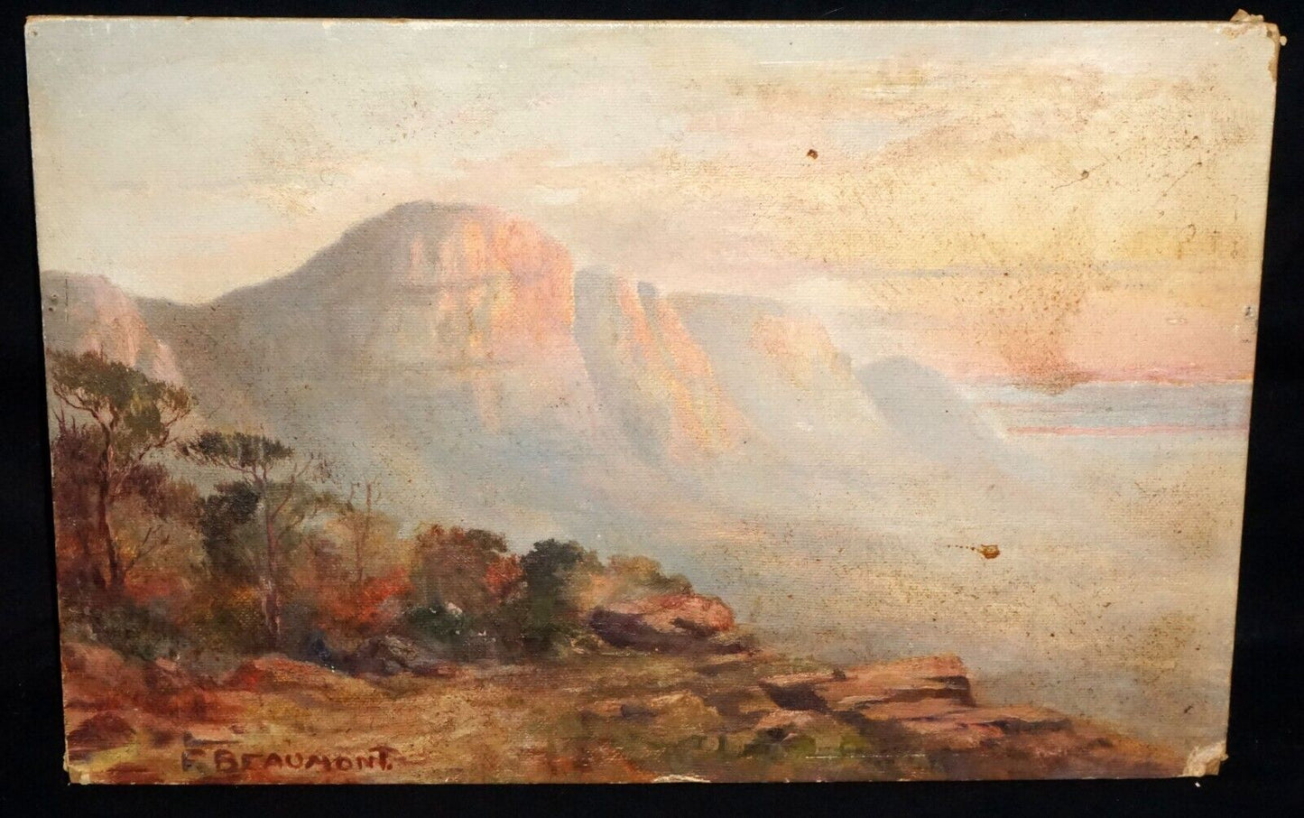 Vintage South Western Oil Painting Mountain Landscape by F. Beaumont (New)