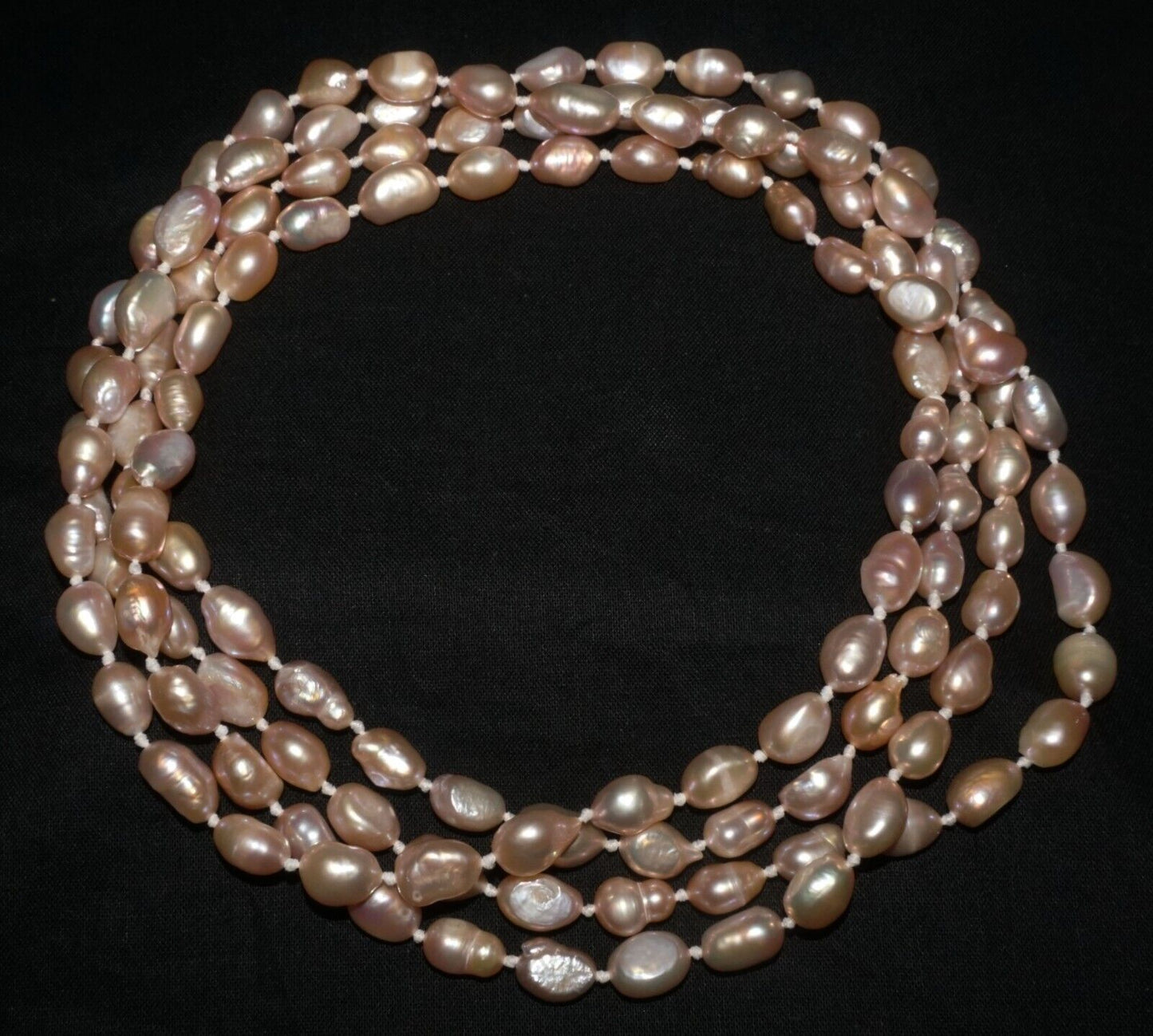 Vintage Baroque Pinkish Bronze Colored Super Long 64" Pearl Necklace (AHB)