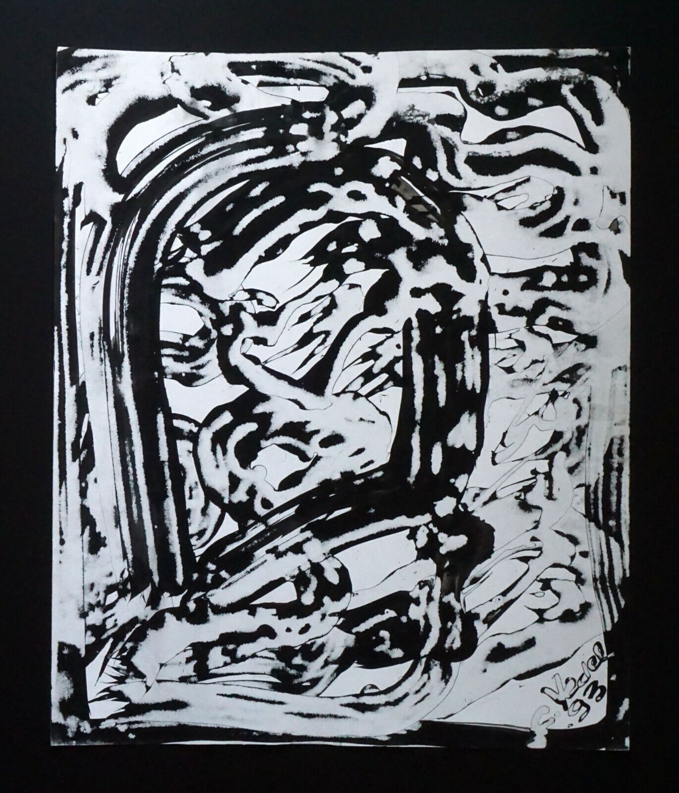 France Hawaii Outsider Art Surreal Face Ink Painting by Claude Vedel (EtJ)#26