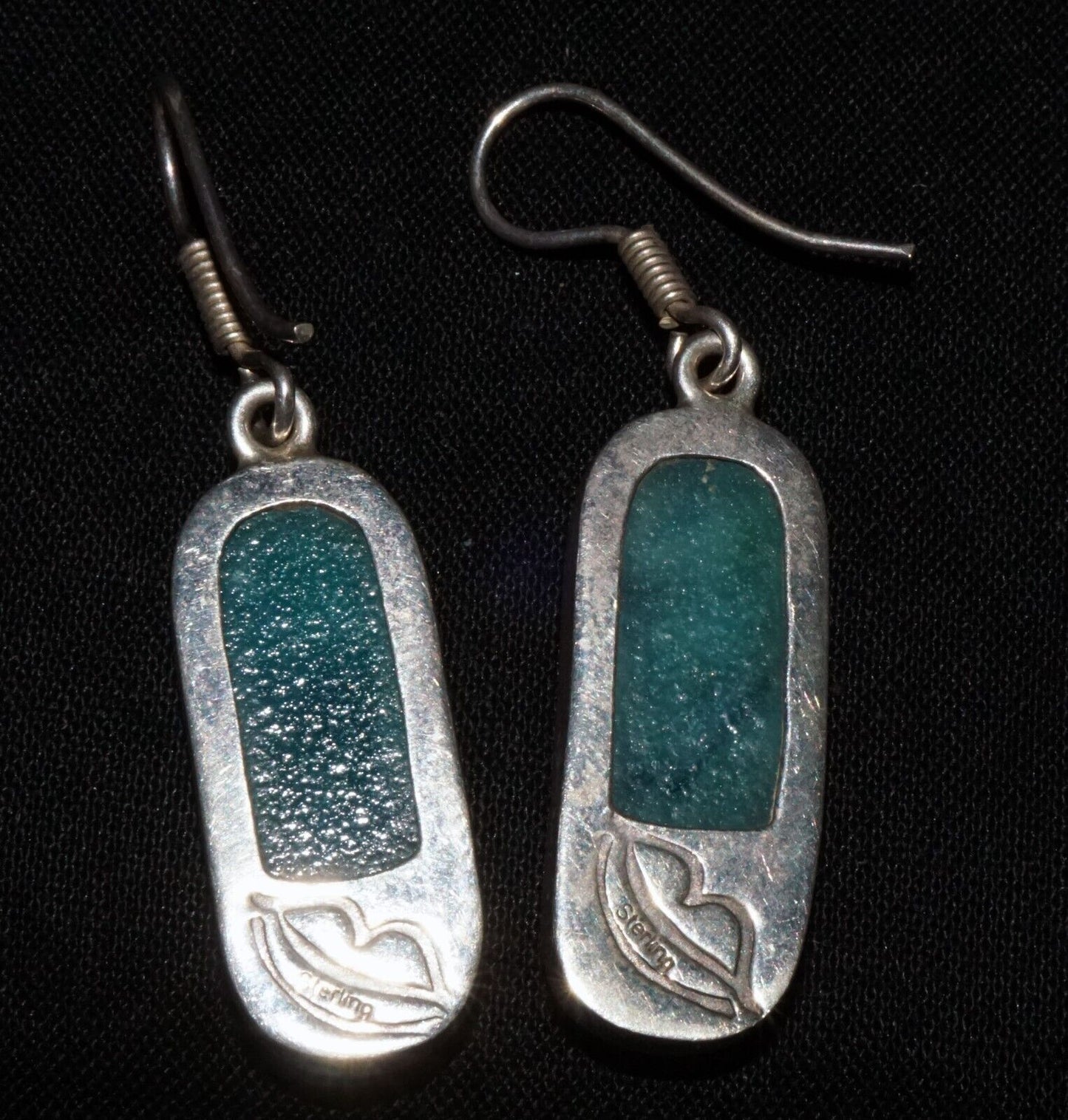 Vintage Sterling Silver Framed Green Composite Accent Earrings by Lips (WoJ)