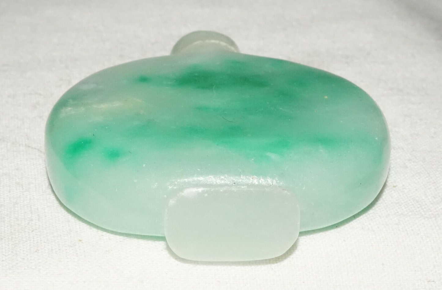 Vintage Chinese Mottle Apple Green Jadeite Jade Snuff Bottle & Stopper (LeS)