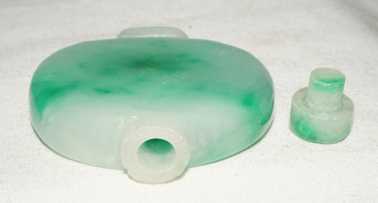 Vintage Chinese Mottle Apple Green Jadeite Jade Snuff Bottle & Stopper (LeS)