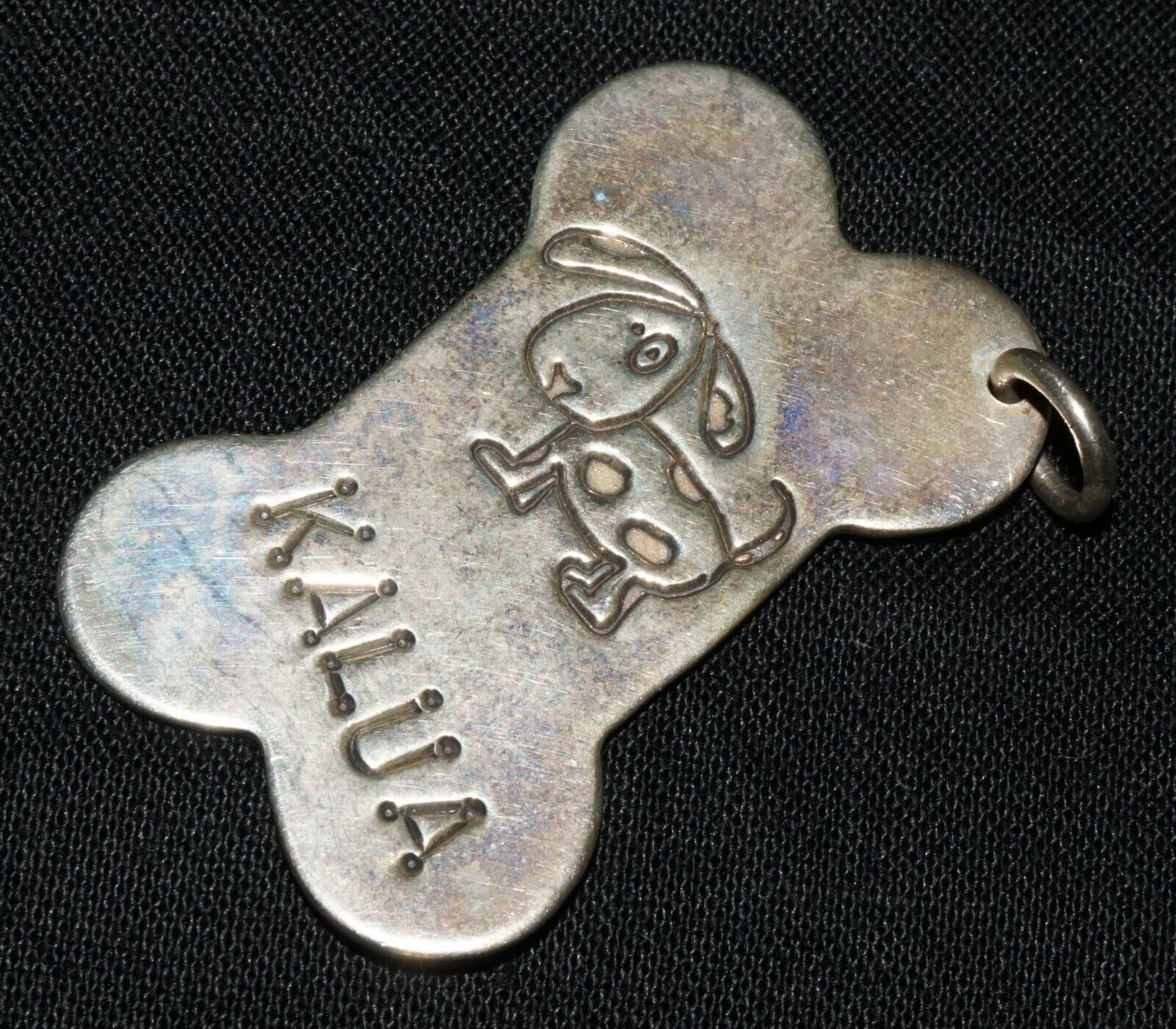 Vintage Sterling Silver Bone Design Dog Tag w. Kalua Name by Lucy Ann (OdC)