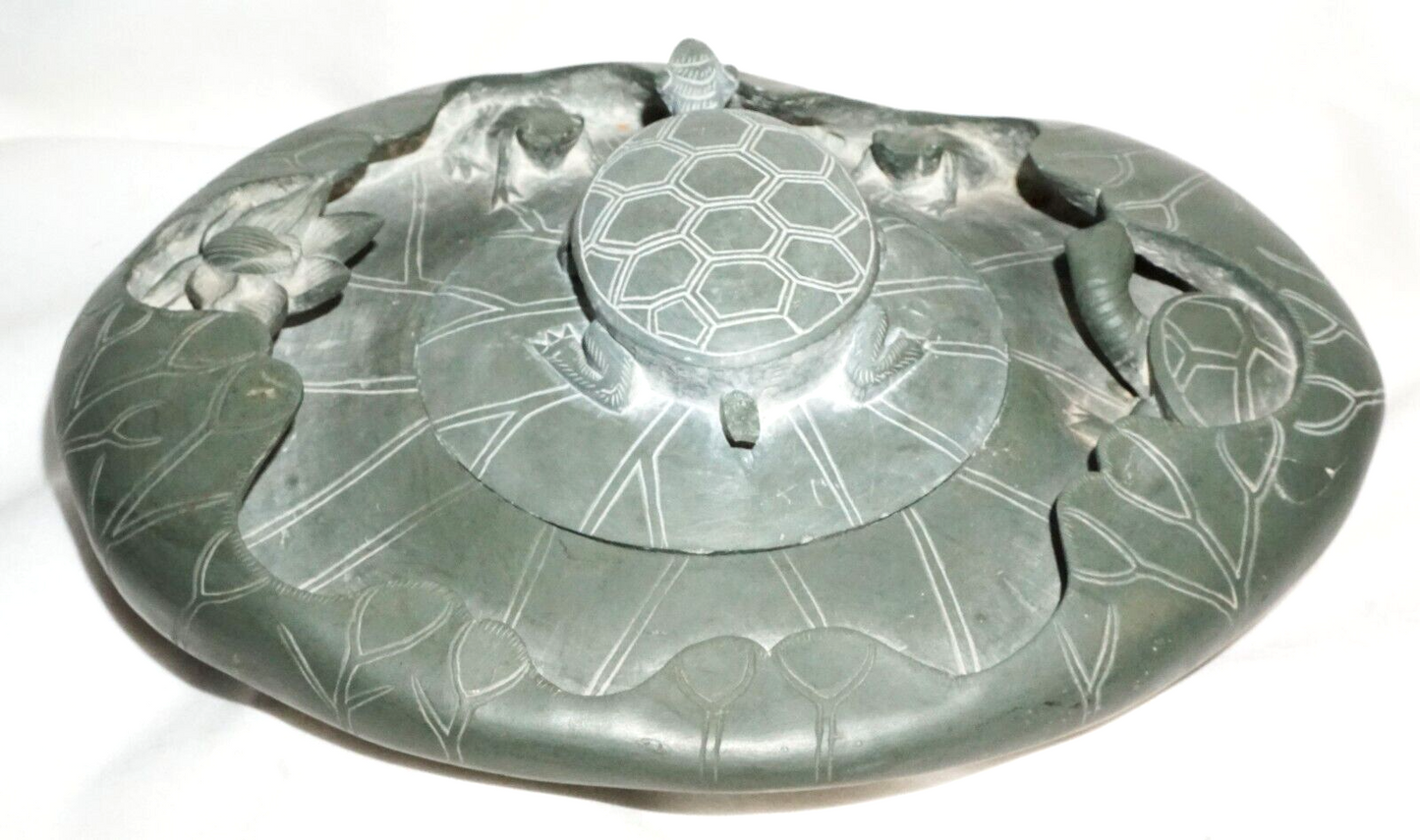Chinese Large Slate Carving Ink Stone Scholars Desk Tortoise & Toad Motif (ChT)