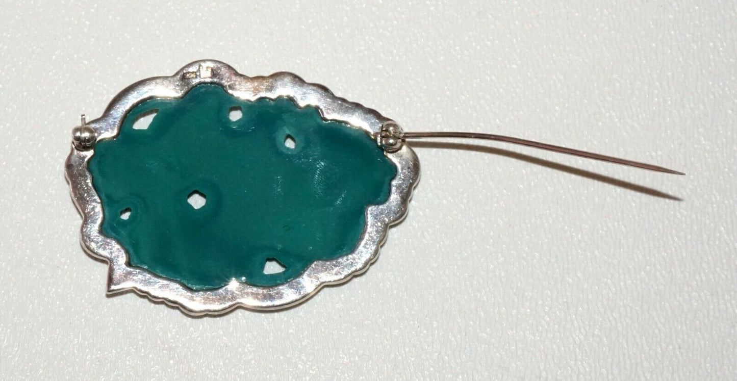 20 Chinese Sterling Silver Set Turquoise-like Bird & Leaf Motif Brooch (RgR